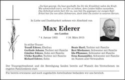 Traueranzeige Max Ederer