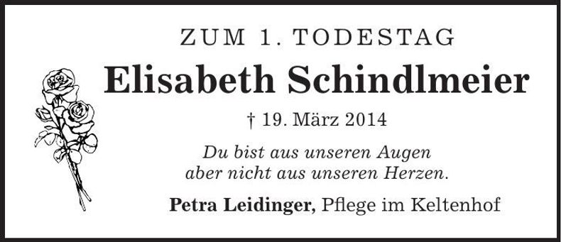 Traueranzeige Elisabeth Schindlmeier