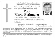 Traueranzeige Maria Rothmeier