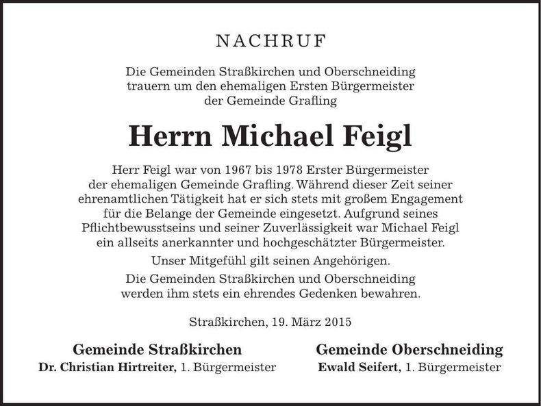 Traueranzeige Michael Feigl
