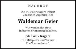 Traueranzeige Waldemar Geier