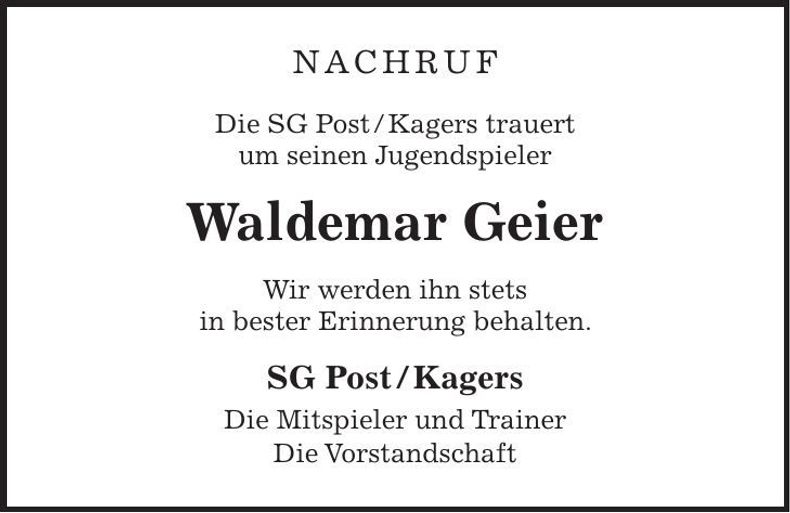 Traueranzeige Waldemar Geier