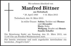 Traueranzeige Manfred Bittner
