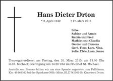 Traueranzeige Hans Dieter Drton