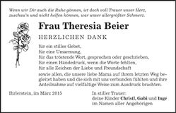 Traueranzeige Theresia Beier