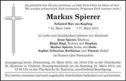 Traueranzeige Markus Spierer