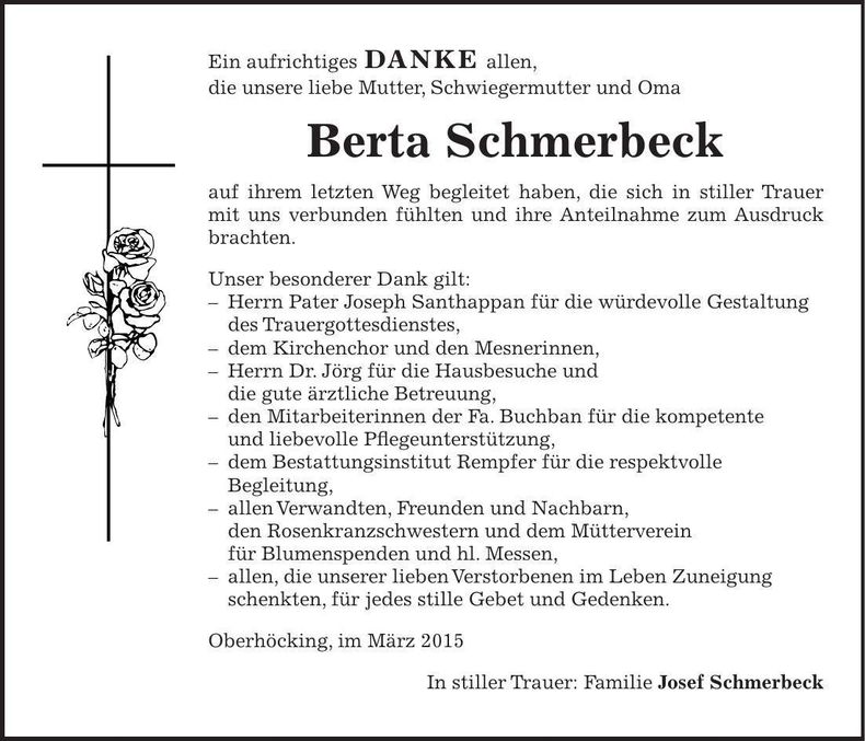 Traueranzeige Berta Schmerbeck