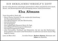 Traueranzeige Elsa Altmann