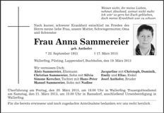 Traueranzeige Anna Sammereier