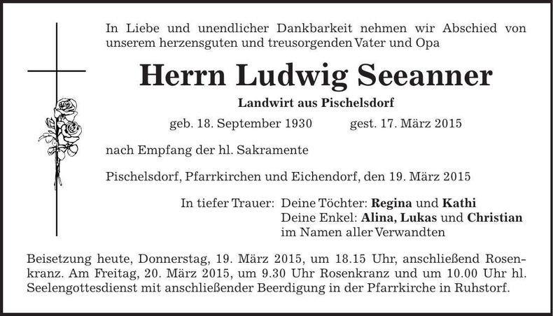 Traueranzeige Ludwig Seeanner