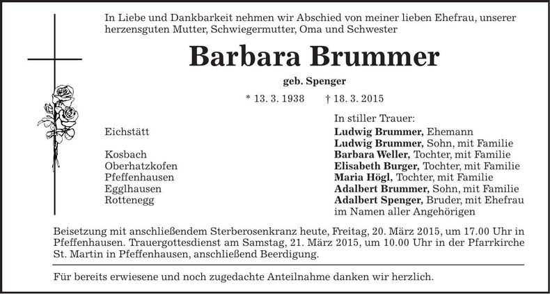 Traueranzeige Barbara Brummer