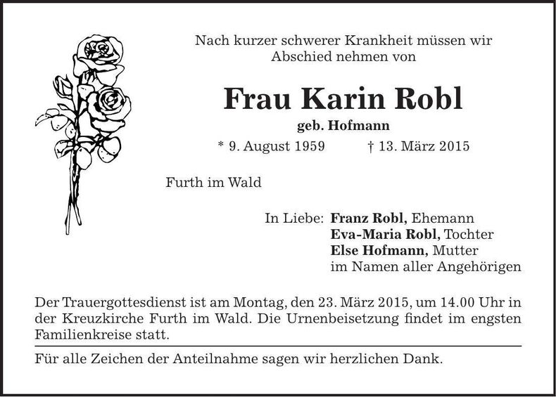 Traueranzeige Karin Robl