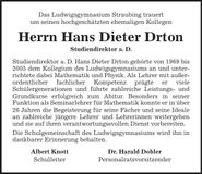 Traueranzeige Hans Dieter Drton
