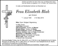 Traueranzeige Elisabeth Blab