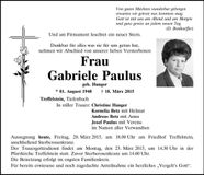 Traueranzeige Gabriele Paulus