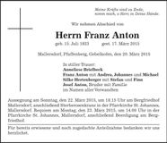 Traueranzeige Franz Anton