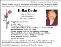 Traueranzeige Erika Dachs