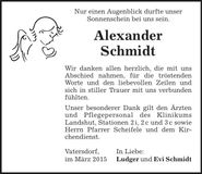 Traueranzeige Alexander Schmidt