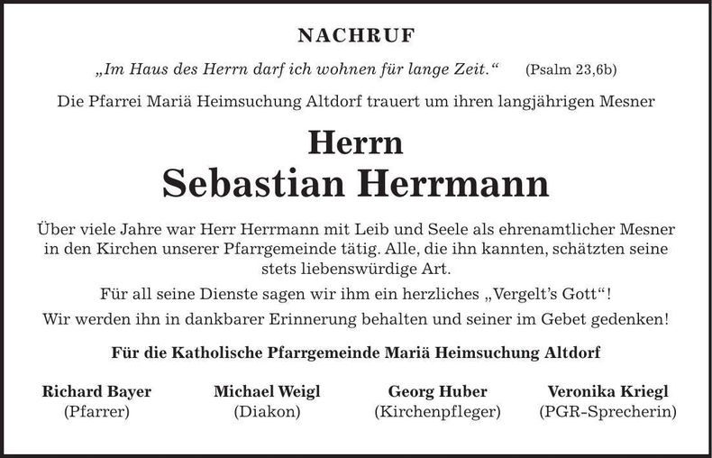 Traueranzeige Sebastian Herrmann