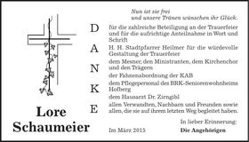 Traueranzeige Lore Schaumeier