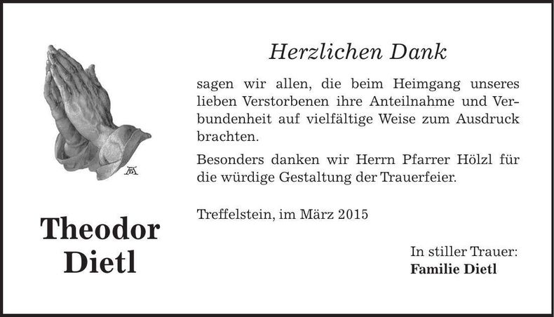 Traueranzeige Theodor Dietl