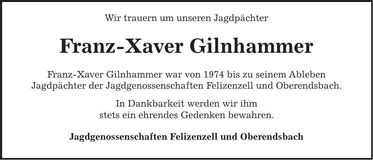 Traueranzeige Franz-Xaver Gilnhammer