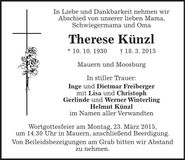Traueranzeige Therese Künzl