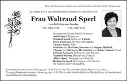 Traueranzeige Waltraud Sperl