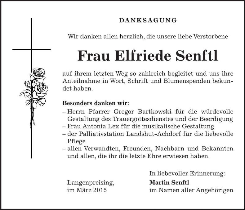 Traueranzeige Elfriede Senftl