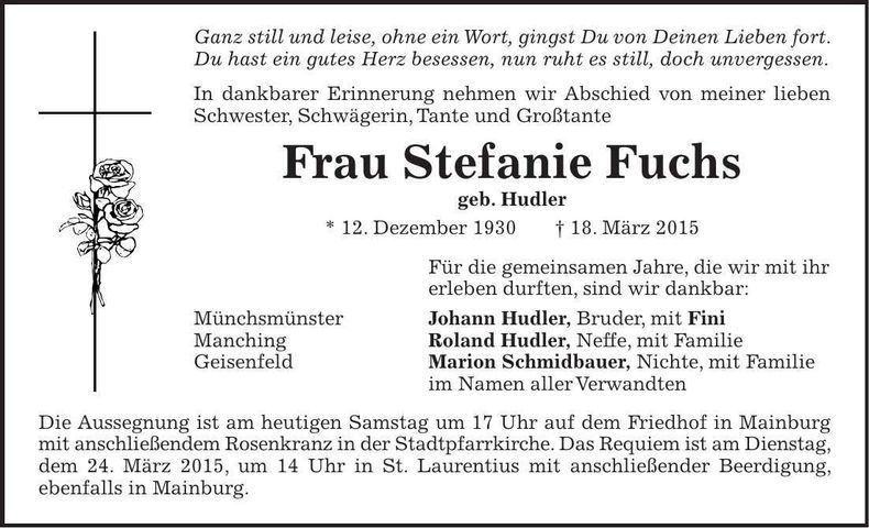 Traueranzeige Stefanie Fuchs