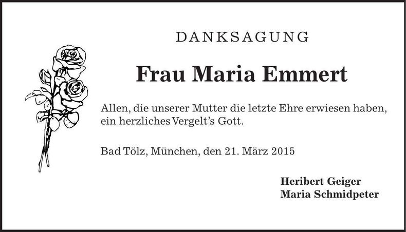 Traueranzeige Maria Emmert