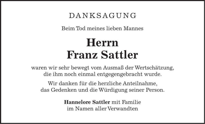 Traueranzeige Franz Sattler