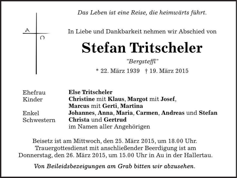 Traueranzeige Stefan Tritscheler