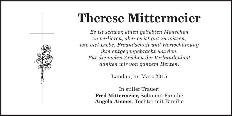 Traueranzeige Therese Mittermeier
