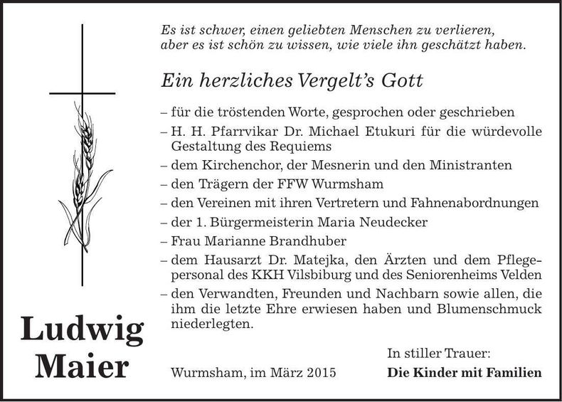 Traueranzeige Ludwig Maier