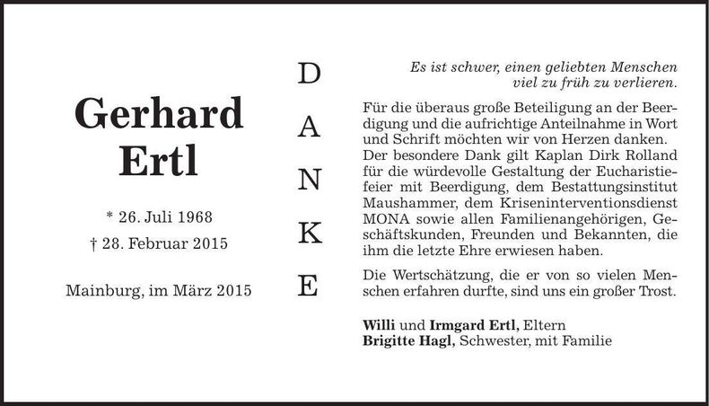Traueranzeige Gerhard Ertl
