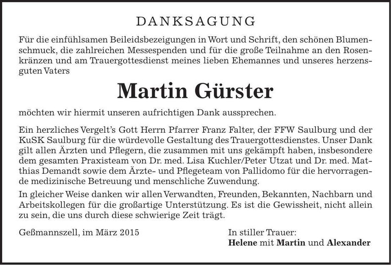 Traueranzeige Martin Gürster