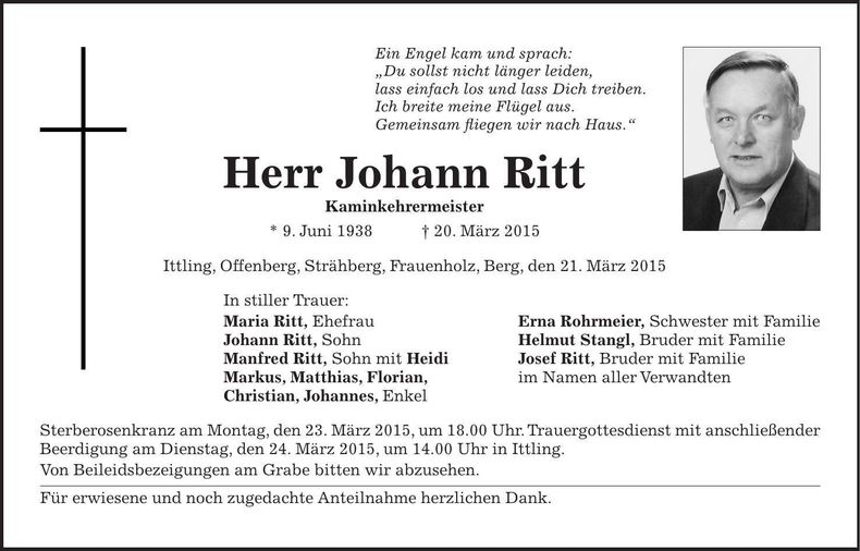 Traueranzeige Johann Ritt