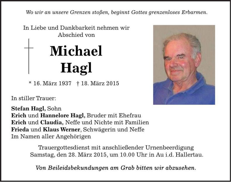 Traueranzeige Michael Hagl