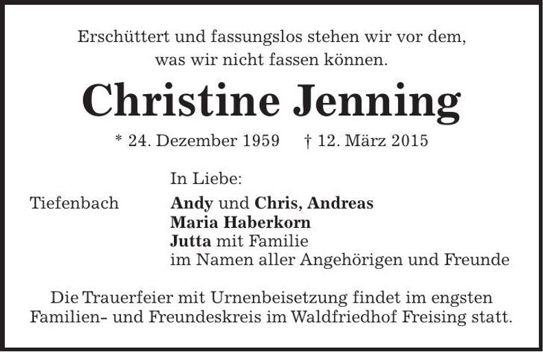 Traueranzeige Christine Jenning