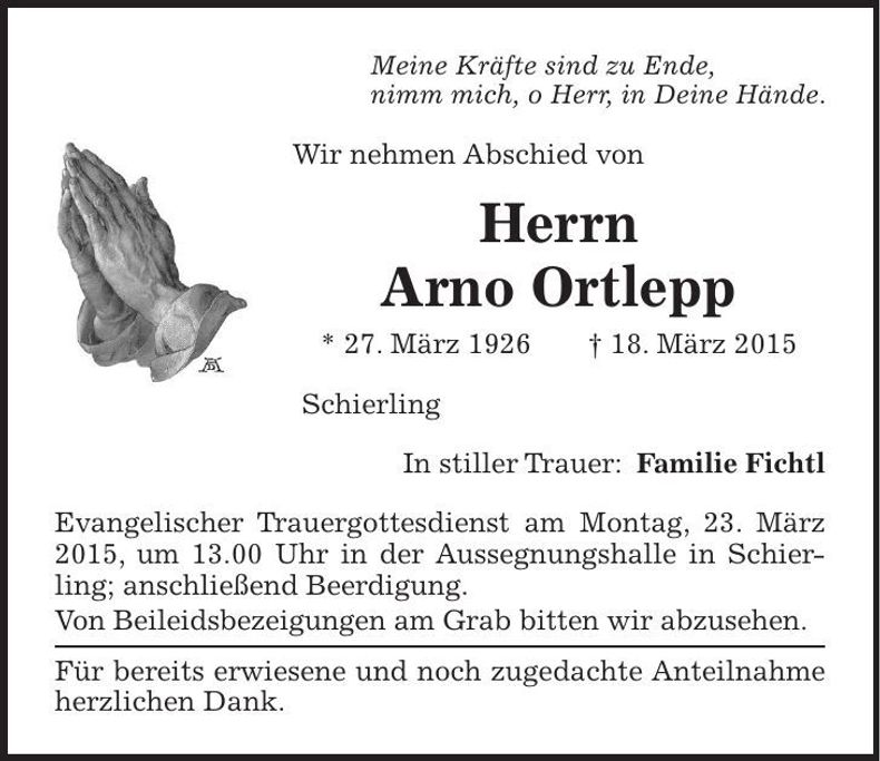 Traueranzeige Arno Ortlepp