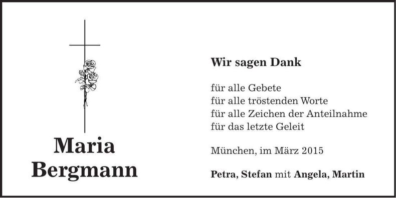 Traueranzeige Maria Bergmann
