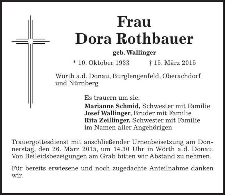Traueranzeige Dora Rothbauer