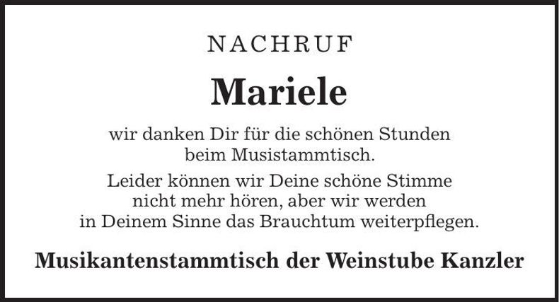 Traueranzeige Mariele Brunner