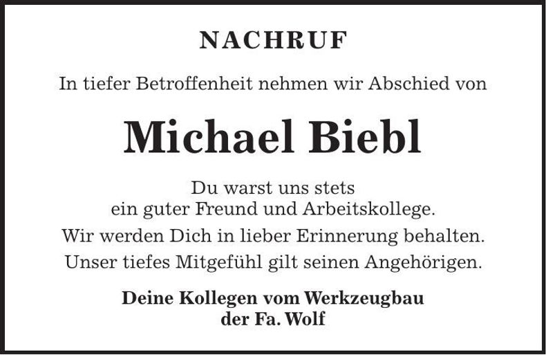 Traueranzeige Michael Biebl