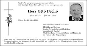 Traueranzeige Otto Pecho