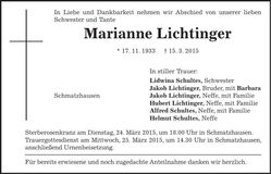 Traueranzeige Marianne Lichtinger