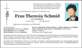 Traueranzeige Therese Schmid