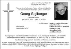 Traueranzeige Georg Giglberger
