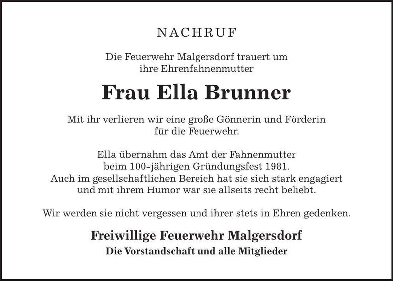 Traueranzeige Ella Brunner